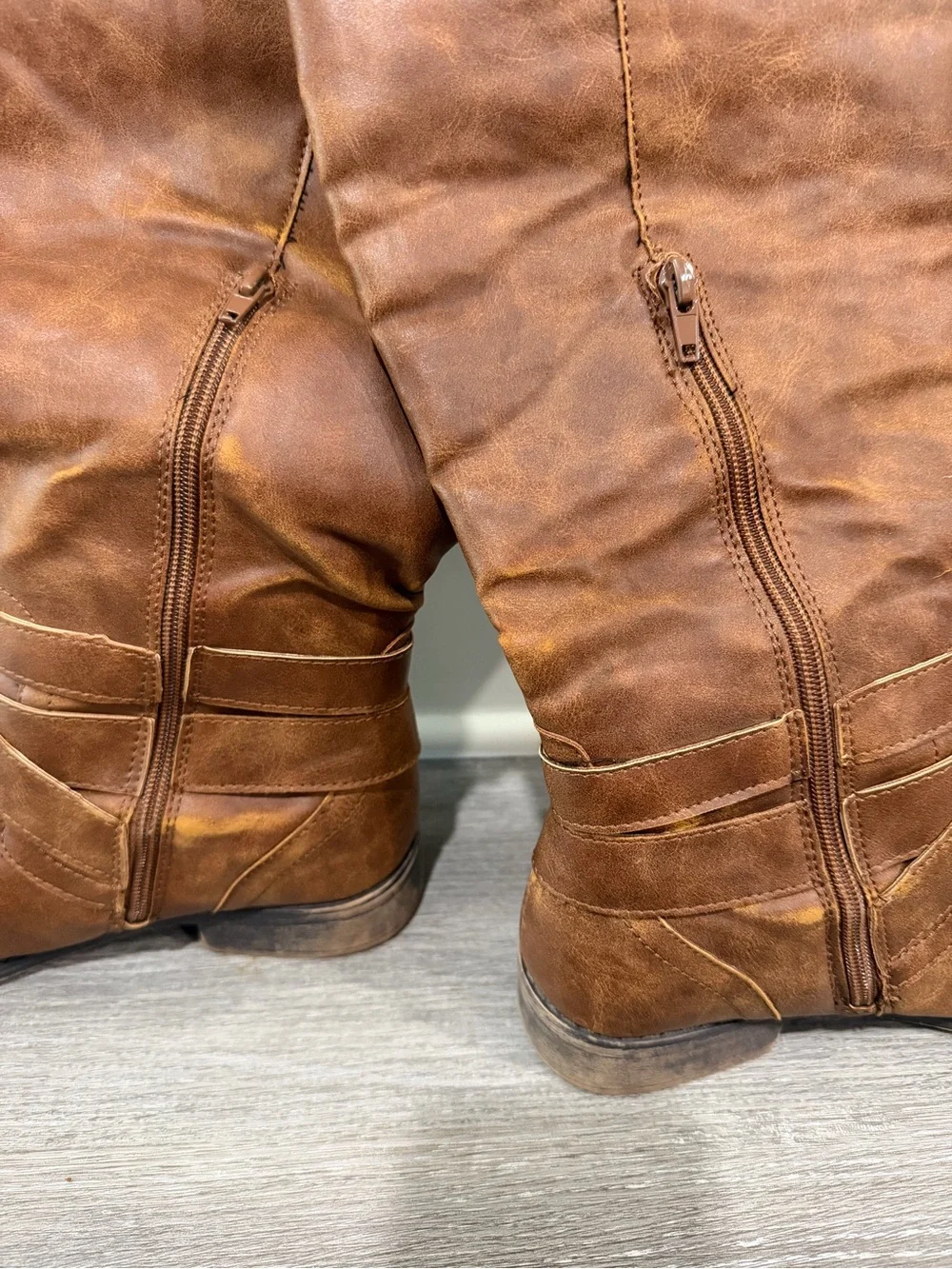 Madden Girl “Christy” Brown Mid-Calf Buckle Riding Boots